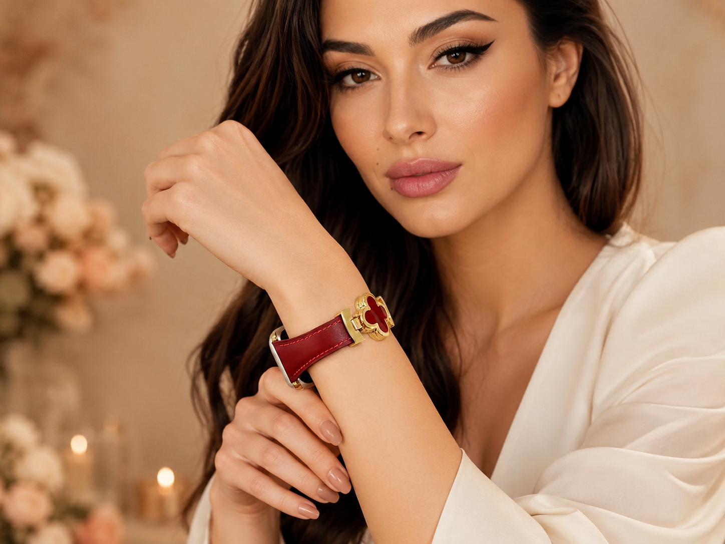 רצועת עור פרח הזהב ל־ Apple Watch